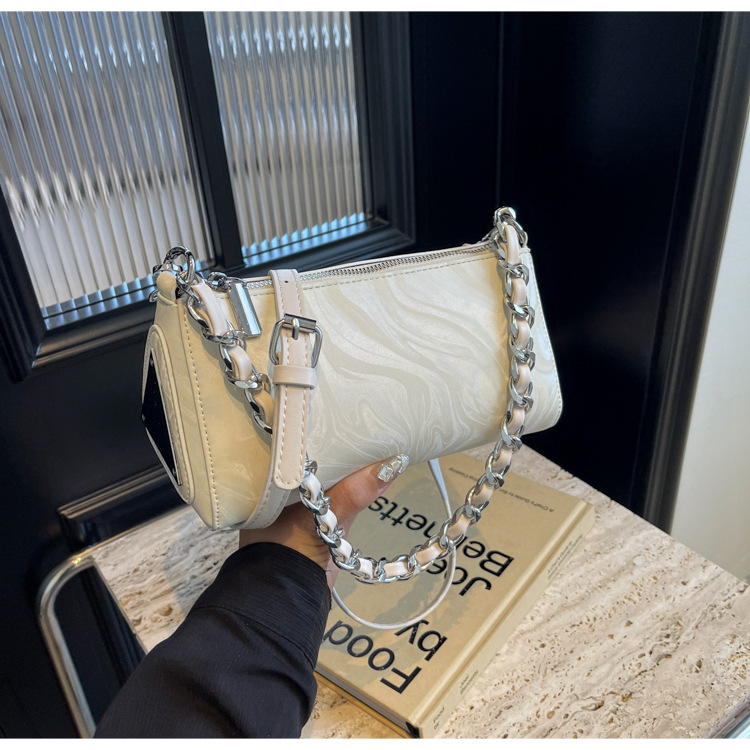 Designer Bag Vintage Marble Swirl Print Underarm Baguette Bag Ladies Trendy Shiny PU Leather Dual Strap Crossbody Handbag Fashion Evening Party Should - view 3
