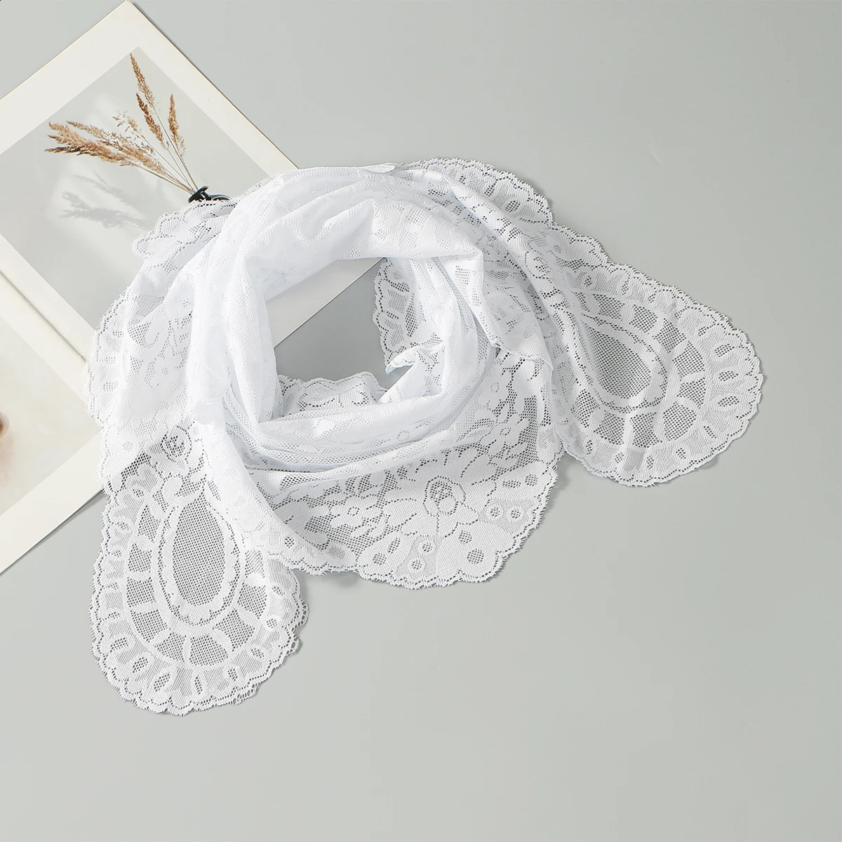 Fashion Women Triangular Scarf Hollow Out Lace Embroidery Shawl Hijab Solid Floral Handkerchief Big Size Elegant Scarf Bandana 260625 - view 7