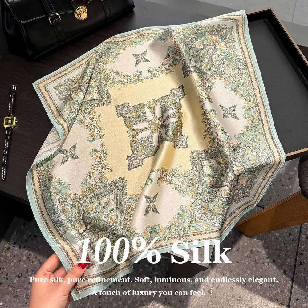 Summer 100% Real Scarf Women Fashion Korean Hair Wrap Bufanda Foulard Bandana Poncho 53cm Mulberry Silk Square Scarves New 26Y06226 - view 1