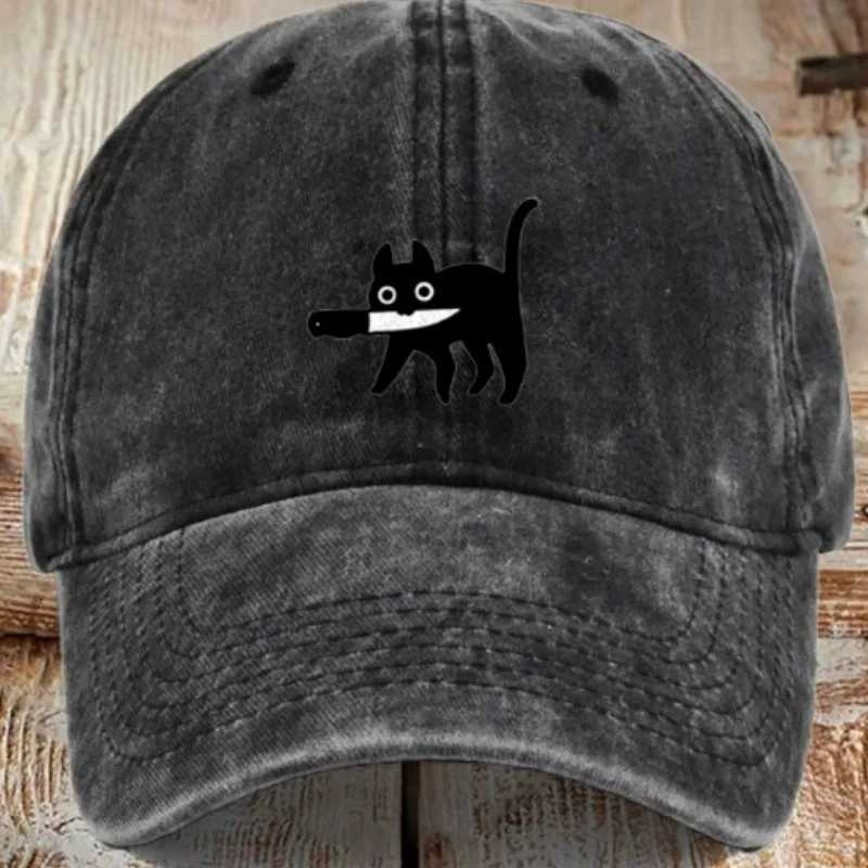 Cotton Unisex Spring Time Mens Baseball Printed with A Cute Cat PatternA Casual Sports Visorand A Washedretro-style M260626 - view 7