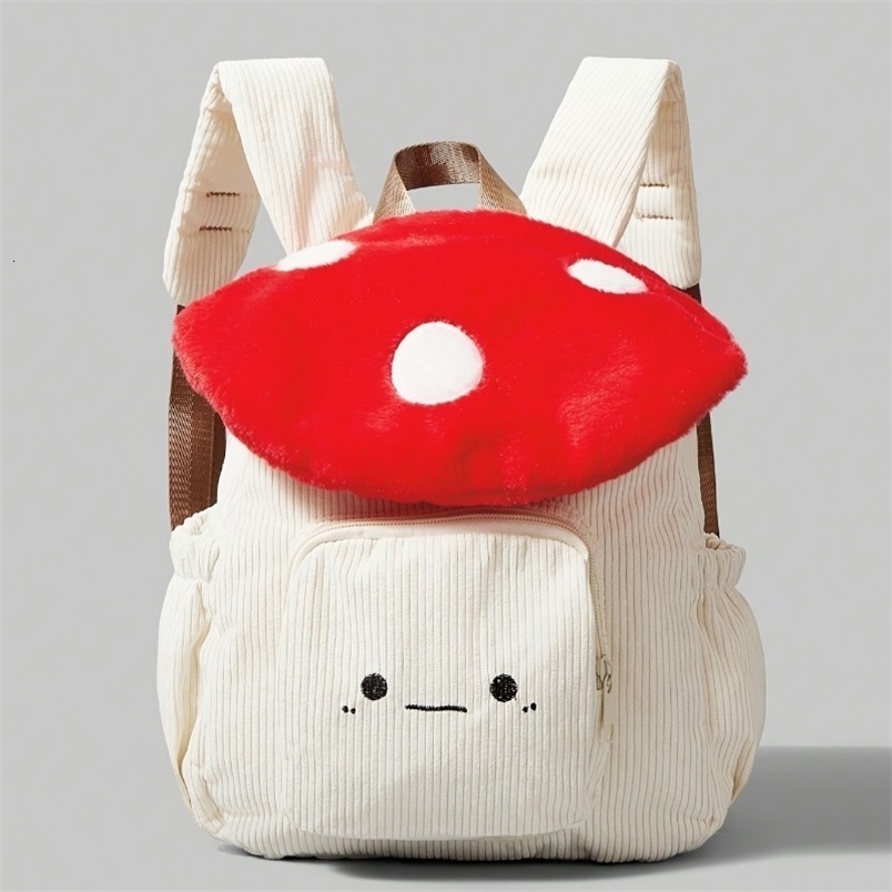 Womens Kawaii Plush Mushroom Backpack Cute Tote Bag with Adjustable Straps Zipper Clre Corduroy RedWhite Student Backpacks y260615