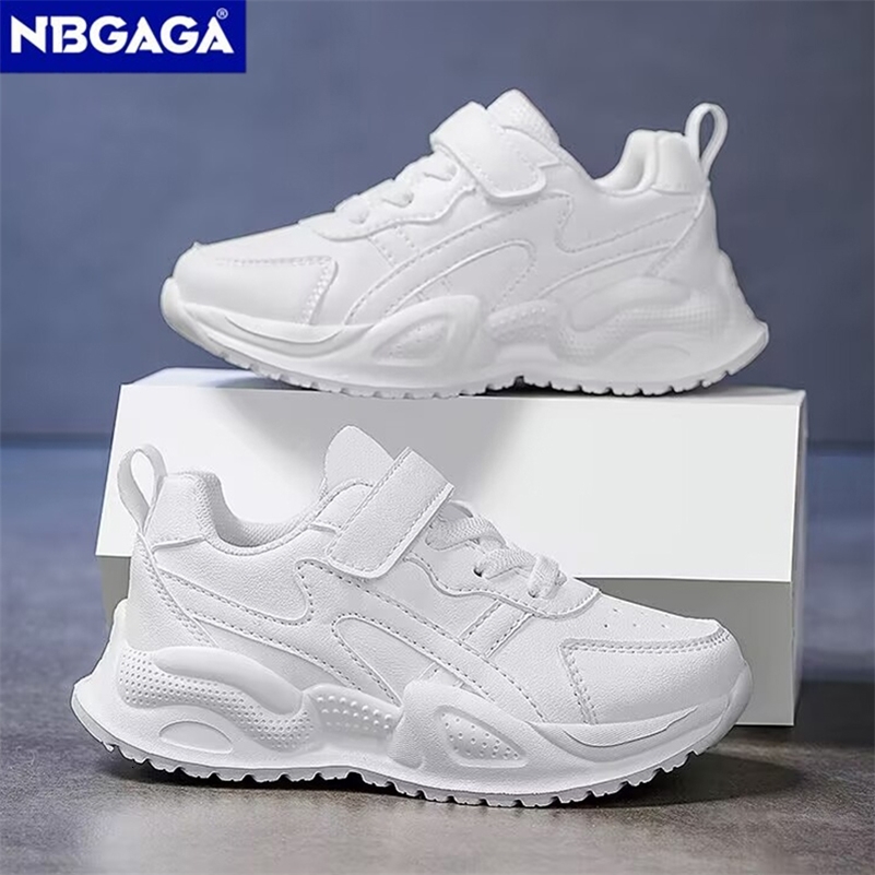 White Childrens Leather Casual Shoes For Boy Girls Outdoor Running Sneakers Breathable Mesh Kids School Walking Sport Non Slip a260617 - view 1
