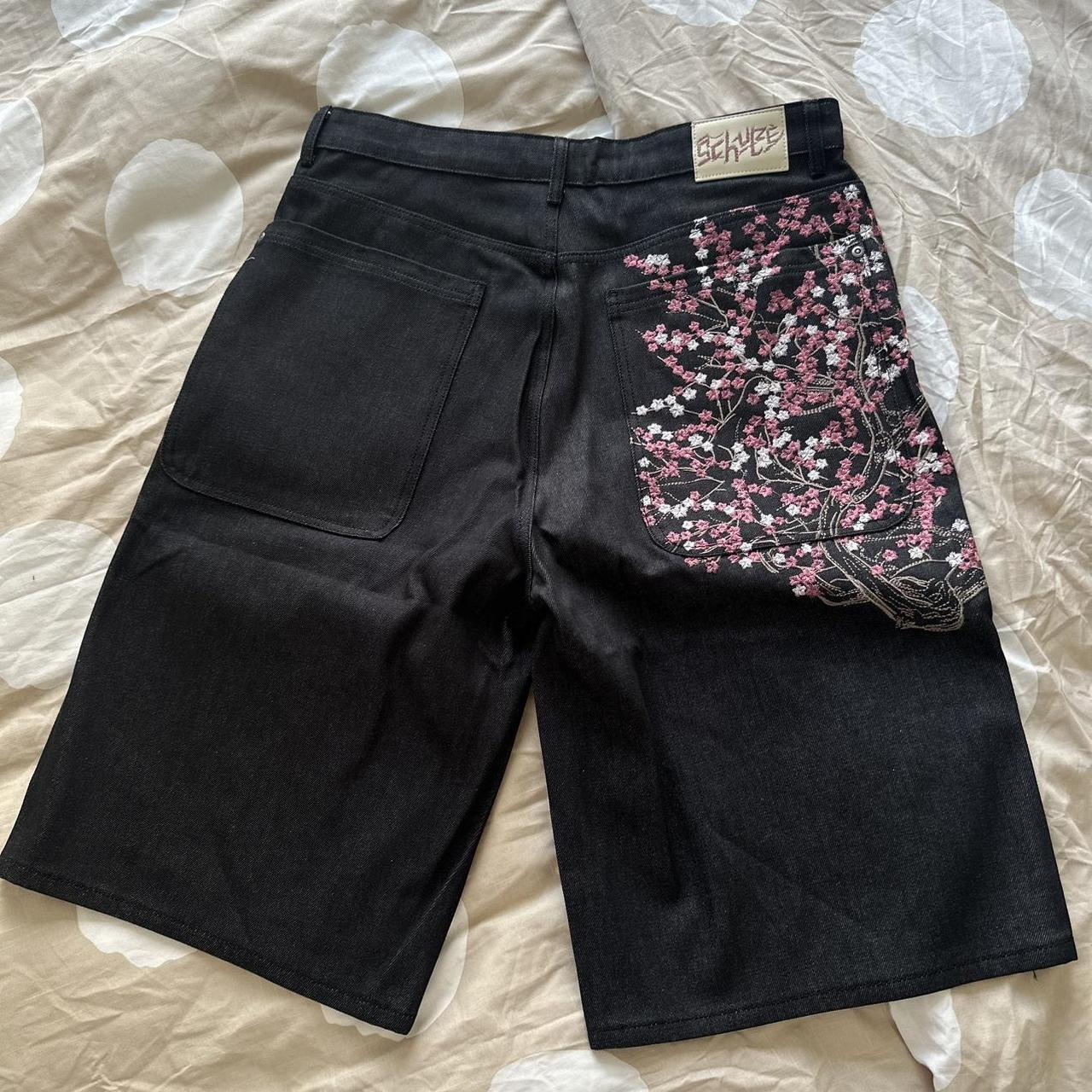 Derschutze Retro Street Hip-Hop Cartoon Pattern Pocket Embroidered Denim Shorts Versatile Embroidered Jeans Straight Leg Pants denim shorts - view 1