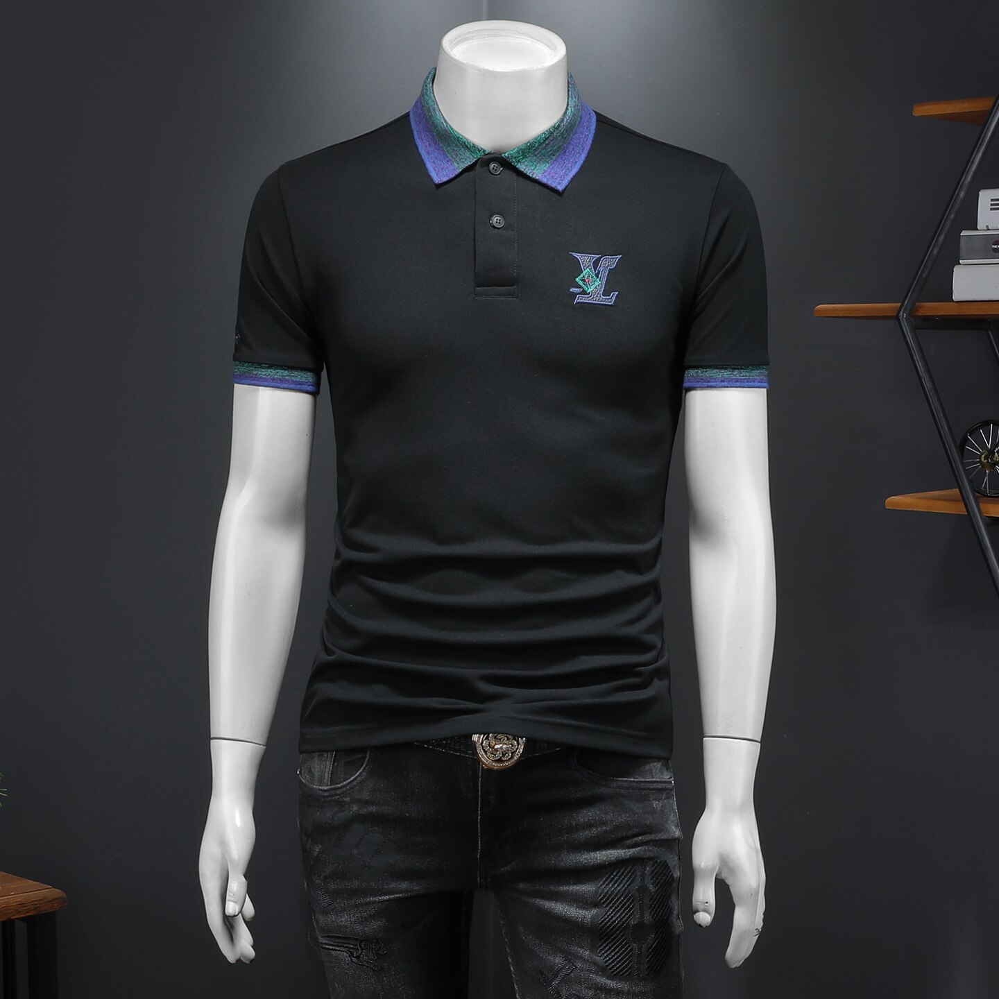 Summer New Men's Business Heavy Embroidery POLO Shirt With Turn-Down Collar, Large Size, Patchwork Short Sleeve T-Shirt
