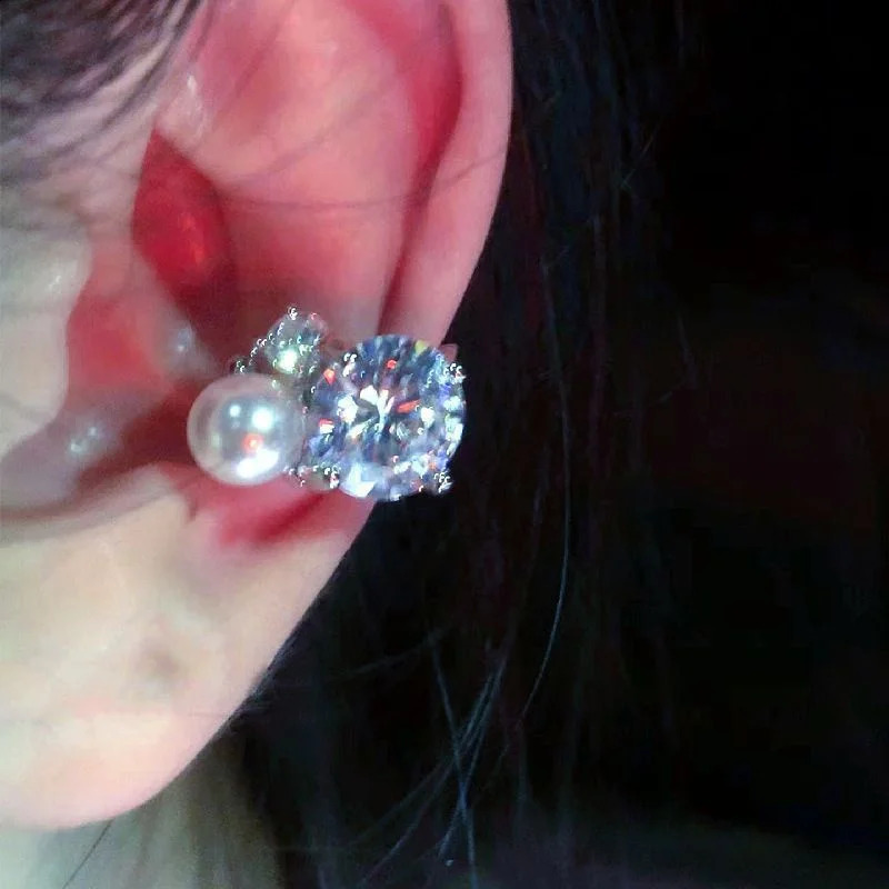 1PCS Shiny Pearl Zircon Ear Clip Without Holes Female Niche n Earrings Temperament Bone E457 260623 - view 3