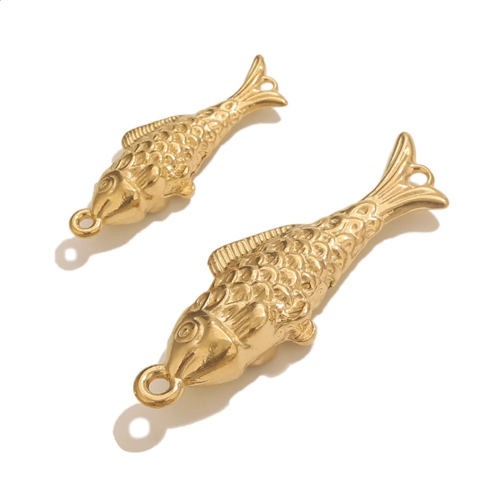 5pcs Stainless Steel Double Hole Fish Connection For Bracelets Necklace Gold Charms DIY 3D Fish Pendants Jewelry Connector Parts 260623 - view 4