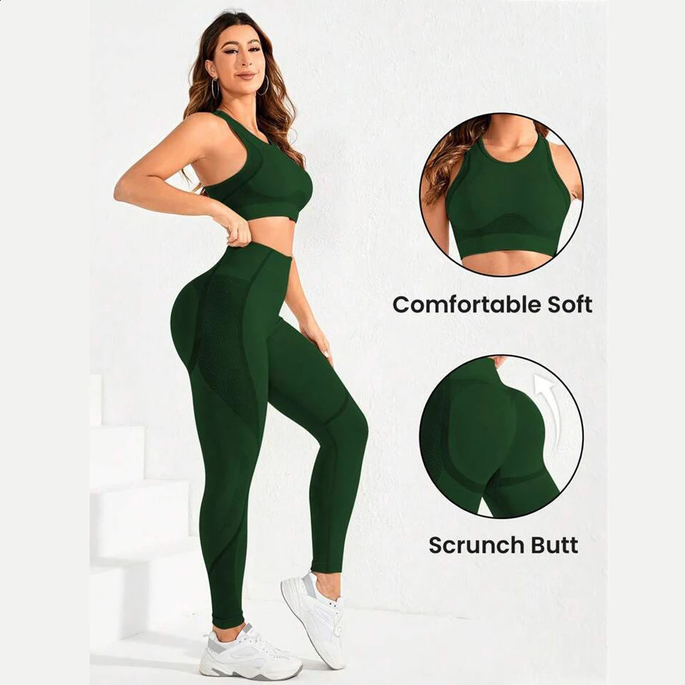 2-piece suit womens yoga suit beautiful back high waist trousers combination seamless super elastic ideal gym clothing 260626 - view 3