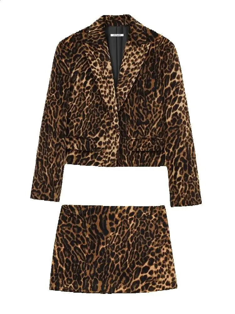 Fashion Long Sleeve Blazers Top Women 2 Pieces Leopard Printed Mini Skirt Sets Womens Suit Two Piece Set Outfit 260625 - view 5