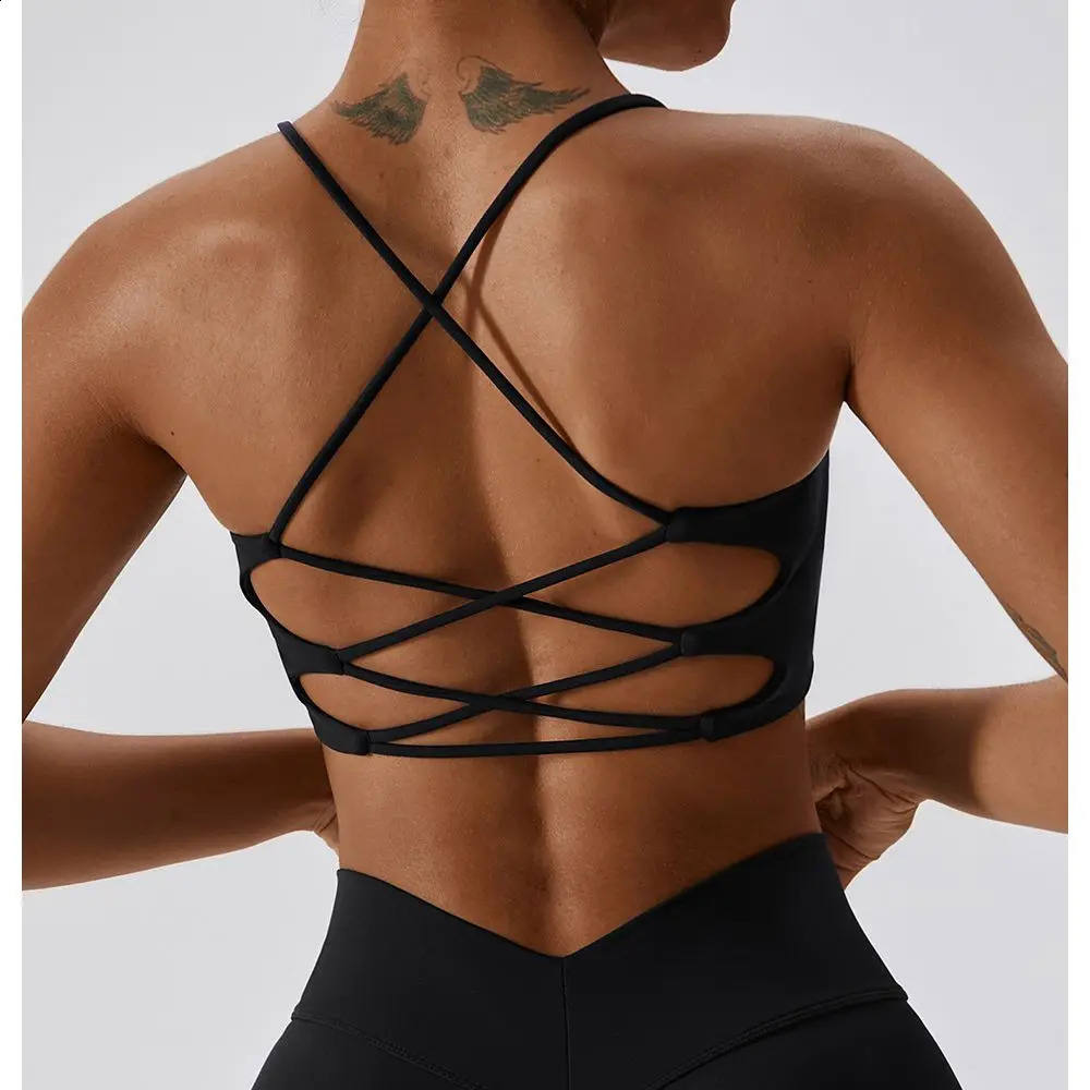 Solid Color U-Shaped Multi-Strap Cross Back Women Fitness Sports Bra Top Gym Yoga Athletic Tight Workout Jog Soft With Chest Pad 260626 - view 6