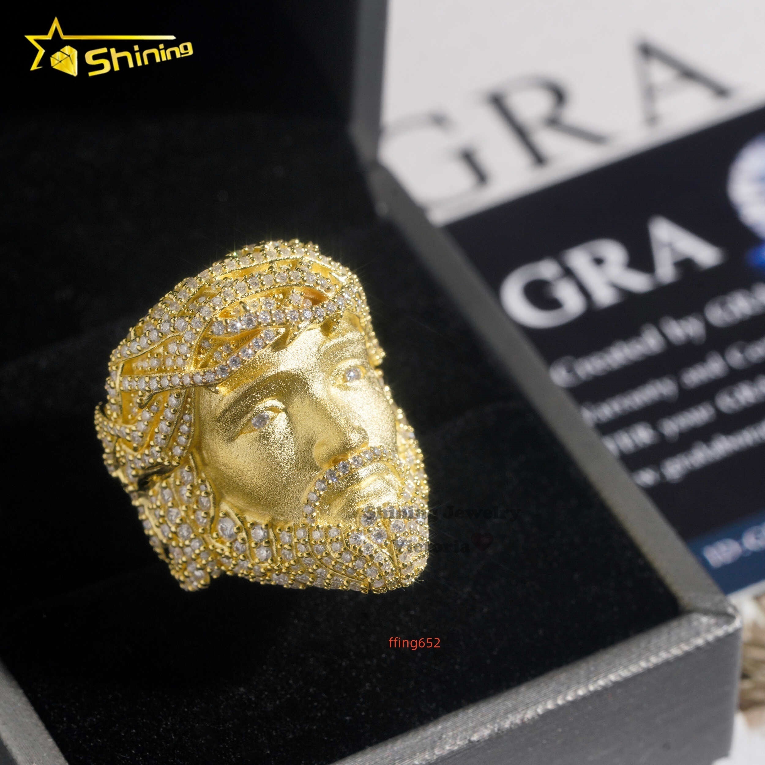 Fine Jewelry Pass Diamond Tester Gold Plated Iced Out Rings Men Rock 925 Silver VVS Moissanite Diamond Hip Hop Jesus Ring