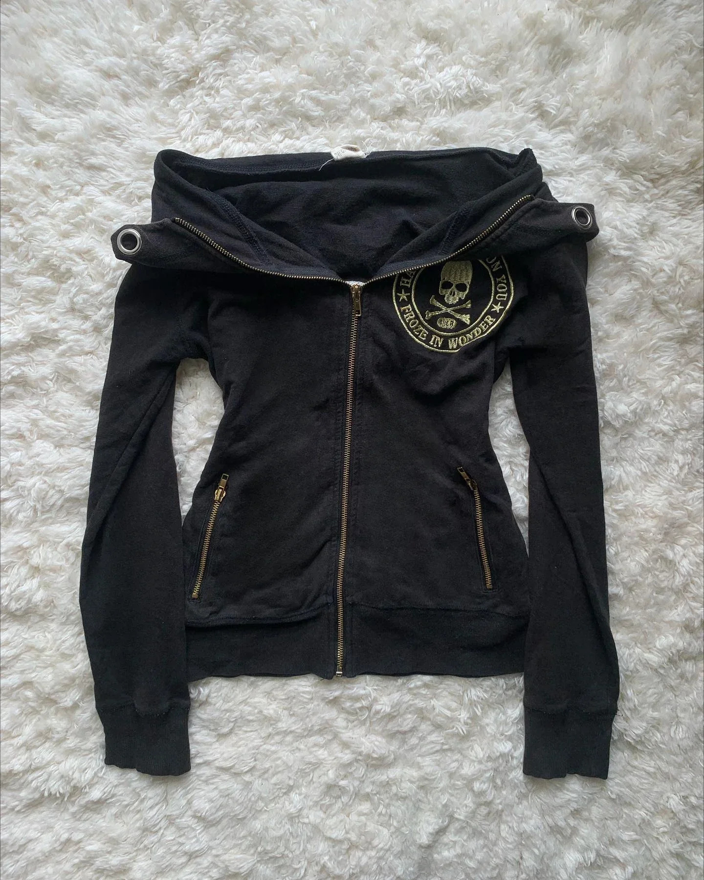 Y2K Gothic Emo Slim Fit Sweatshirt Rivet Zipper Hoodie Harajuku Vintage Skull Graphic Print White Womens Autumn Winter Jacket 260626 - view 5