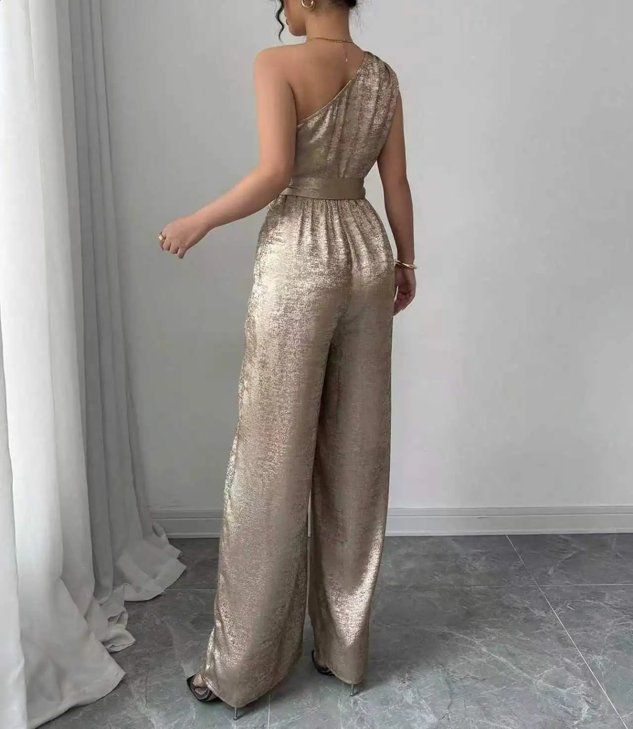Women High Waist White Halter Neck Zip Front Wide Leg Jumpsuit Elegant Sleeveless Casual Party Vacation Romper 260626 - view 3