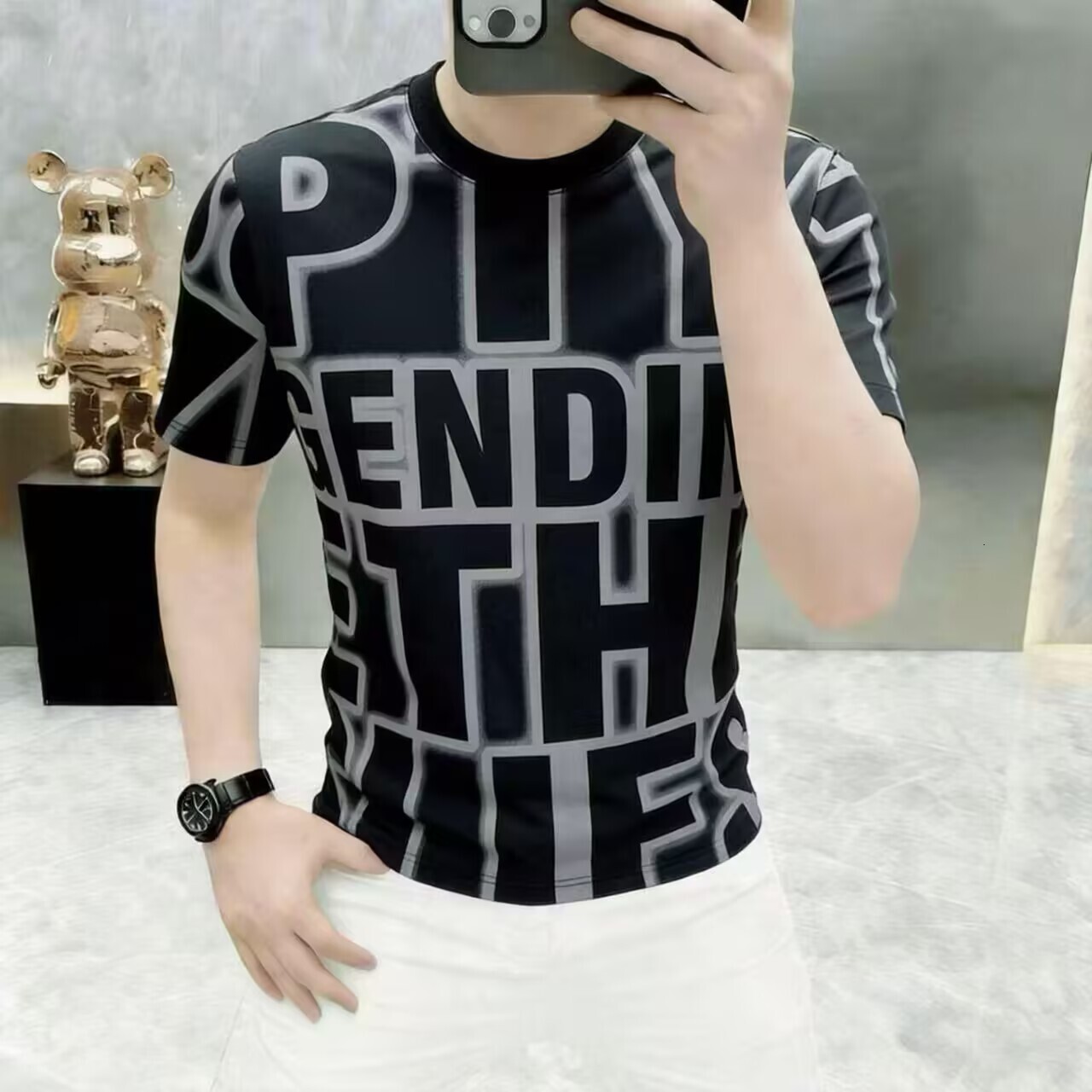Summer European Style New Men's Trendy Light Luxury Round-Neck Printed Short-Sleeve T-Shirt, Versatile Casual Half-Sleeve Breathable Shirt - view 5