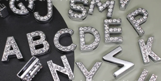 13pc/lot Hole 18mm Slide Letter English Alphabet Rhinestones A-Z Fit DIY Wristband Bracelet Pet Collar Jewelry Making 260623 - view 1