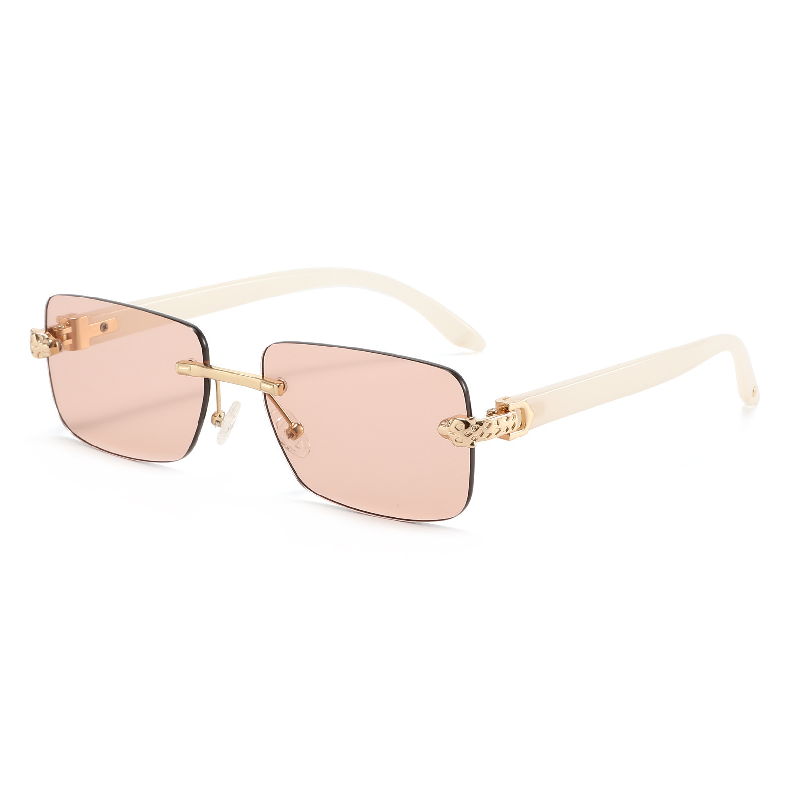 New Frameless Leopard Head Sunglasses, Fashionable Faux Wood Grain, Vintage High-End Street Style For Men And Women - view 6
