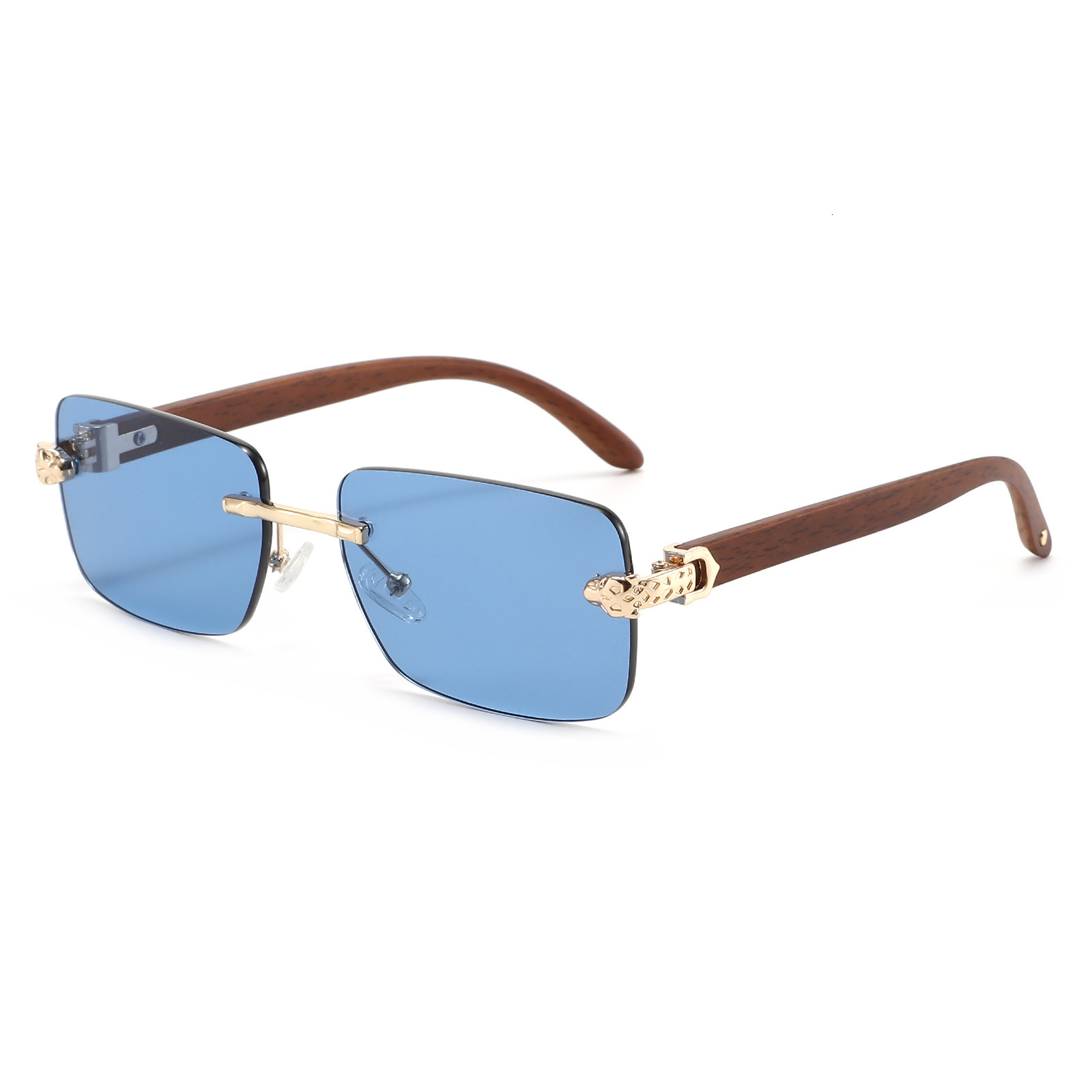 New Frameless Leopard Head Sunglasses, Fashionable Faux Wood Grain, Vintage High-End Street Style For Men And Women - view 5