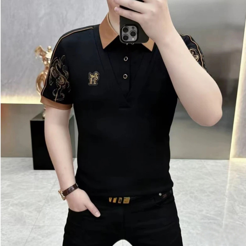 2026 Turn-Down Collar Polo Shirt, Casual Fashion Versatile Trendy Short Sleeve T-Shirt, Embroidered Slim Fit Men's Clothing - view 3