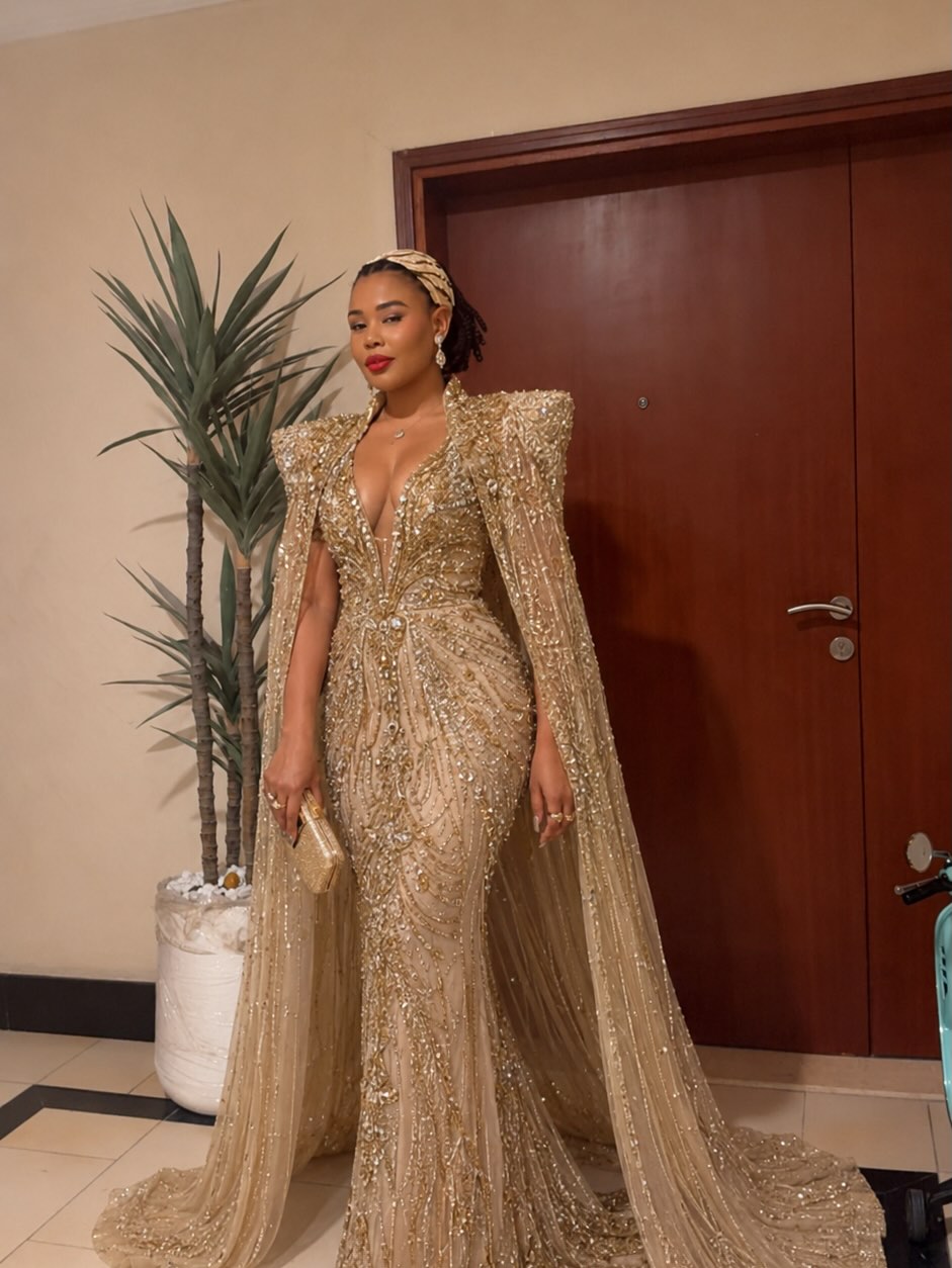 Aso Ebi Gold Mermaid Prom Dress 2026 Evening Dress Beaded Crystals With A Cloak Sequined Birthday Formal Women Pageant Party Gowns Long Dinner Dresses - view 3