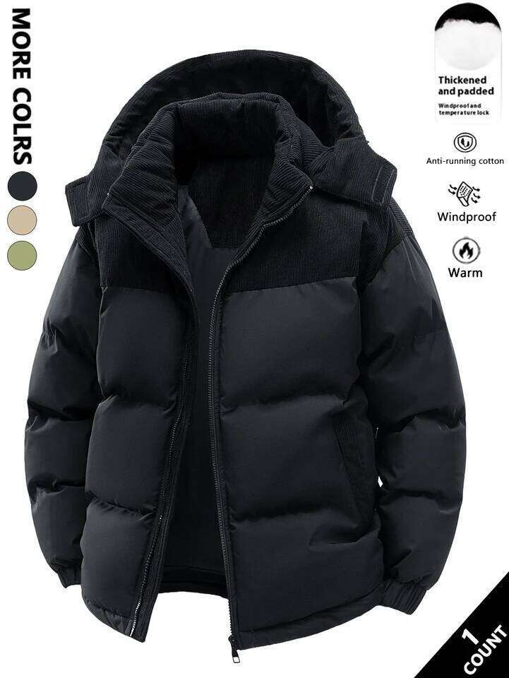 Men's Hooded Cotton Jacket, Thickeneded Warm in Winter, Windproof Cold-Resistant, Simple and Versatile for Work Clothing J260626 - view 1