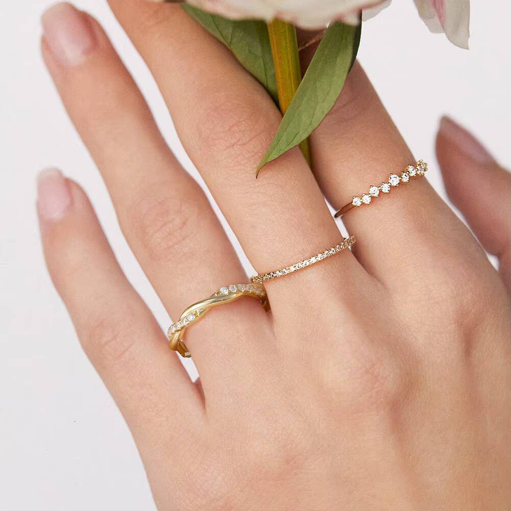RINNTIN SR317 Factory Wholesale Popular Single Row Diamond Ring Moissanite Fine Jewelry Twist Custom Rings for Girls - view 3