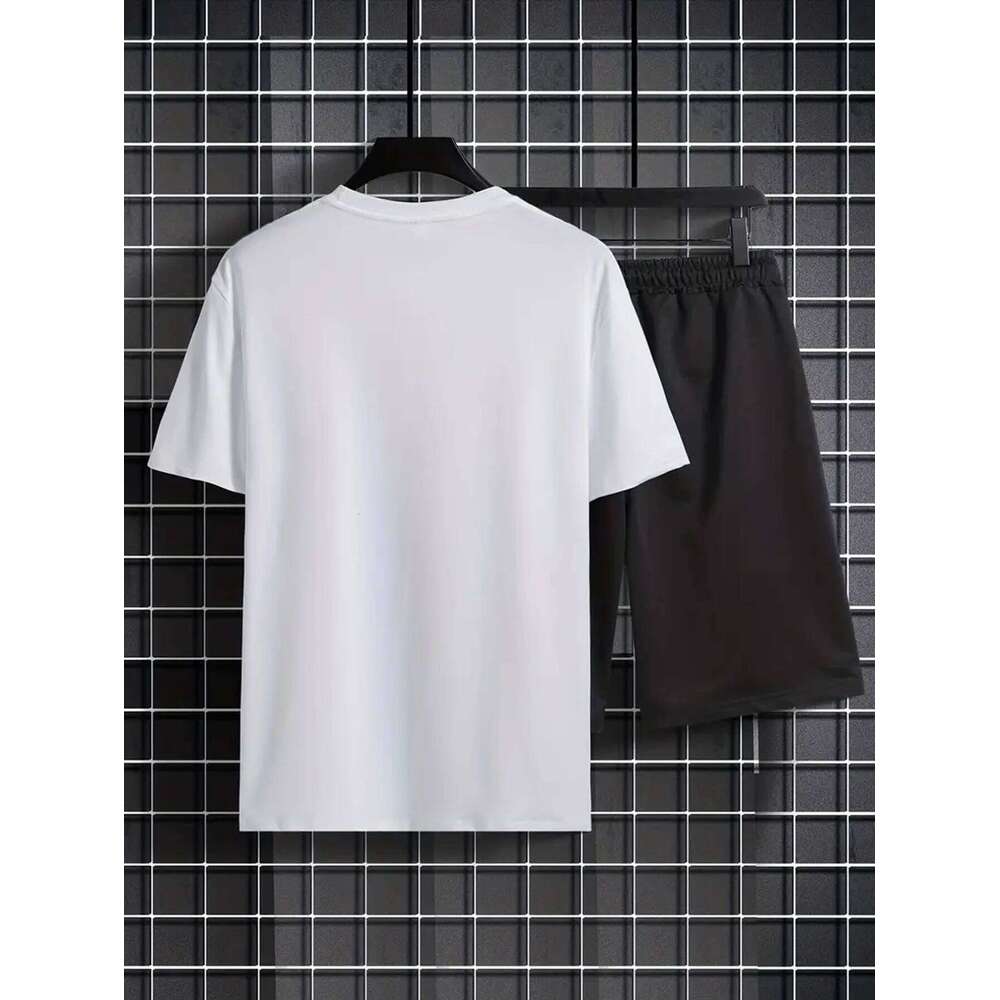 Short-sleeved summer men's suit simple fitted T-shirt letter print with the same printed shorts two-piece set 26Y0626 - view 5