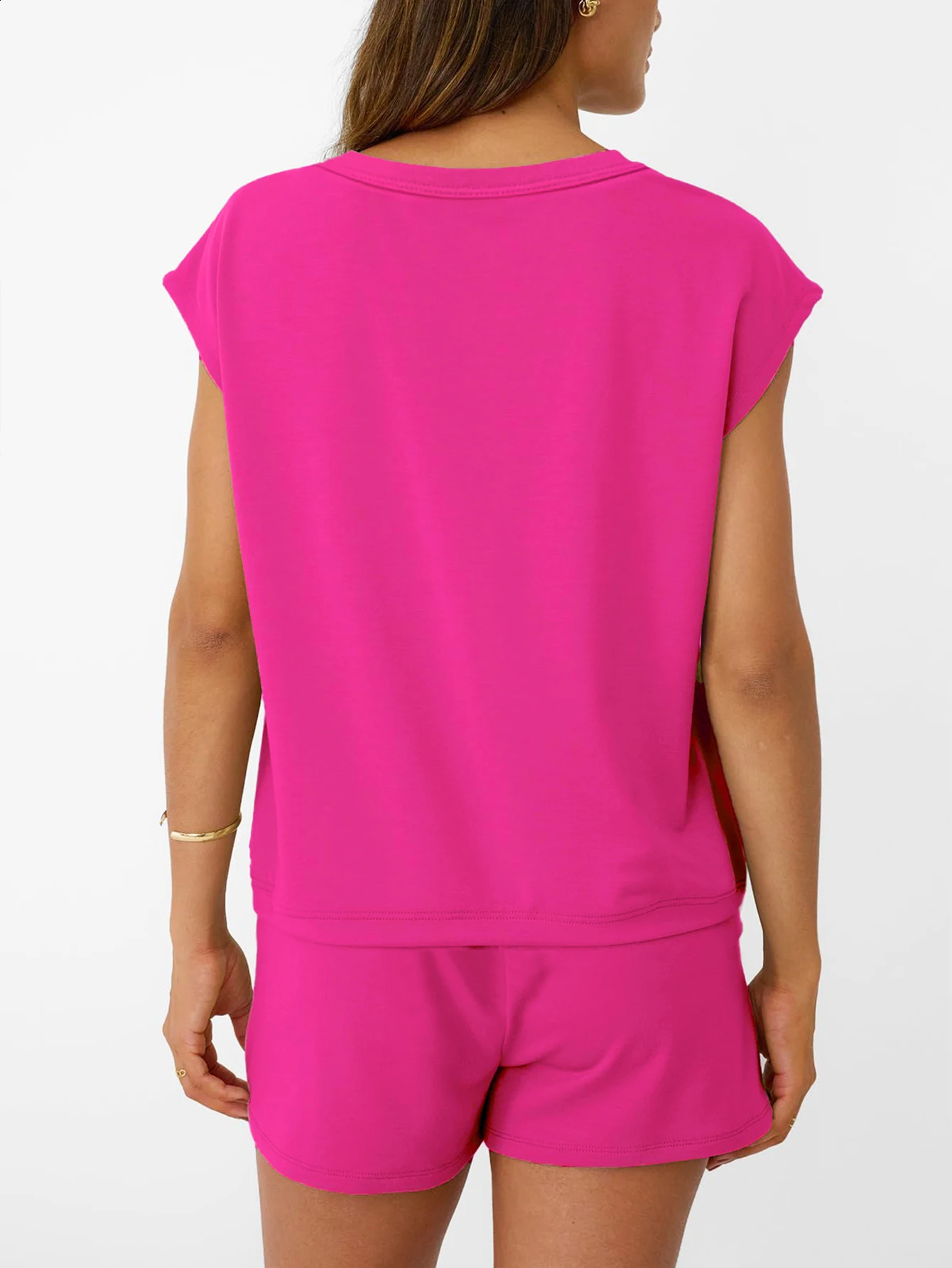2Piece Set of Womens Spring and Autumn Pajamas Simple Solid Color with Pockets Comfortable ShortSleeve Shorts Suitable 260625 - view 3