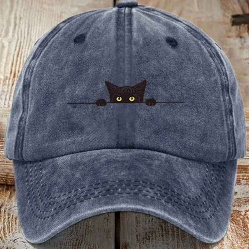 Cotton Unisex Spring Time Mens Baseball Printed with A Cute Cat PatternA Casual Sports Visorand A Washedretro-style M260626 - view 3