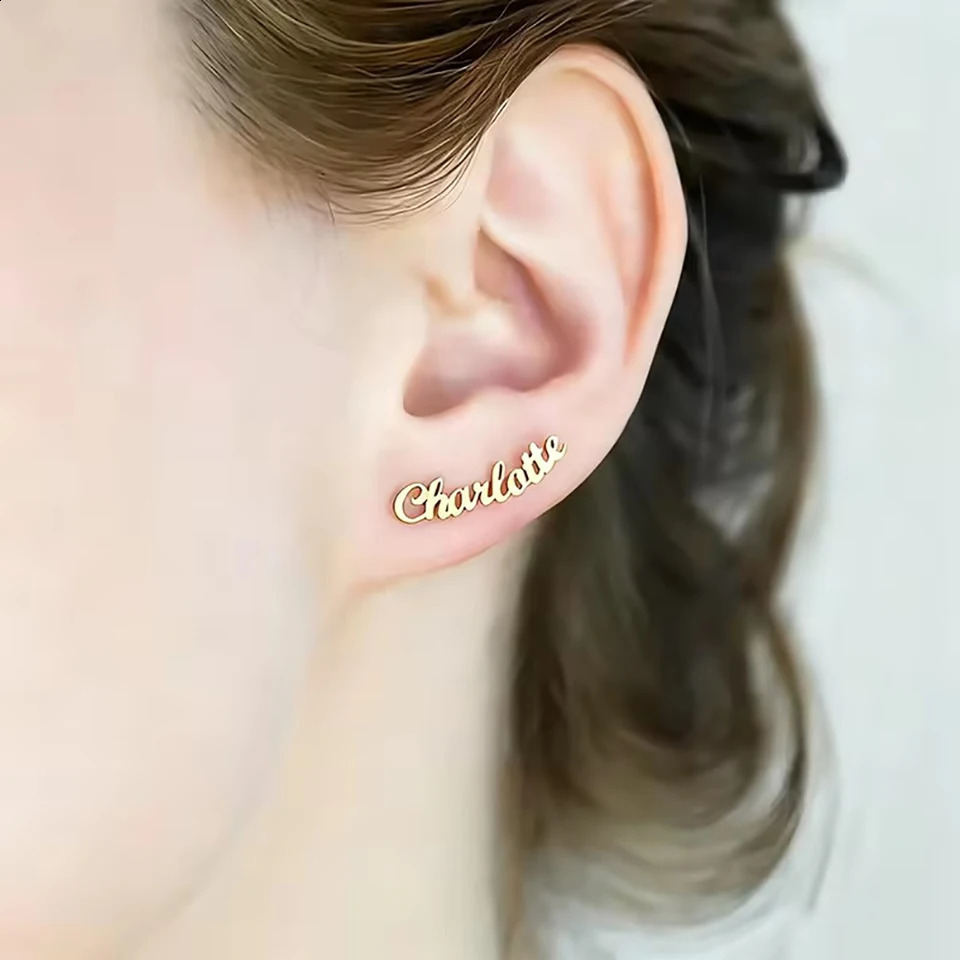 Custom Punk Name Stud Earrings For Women Men Stainless Steel Customized Earring Female Personalized Ear Jewelry Birthday Gift 260626 - view 5