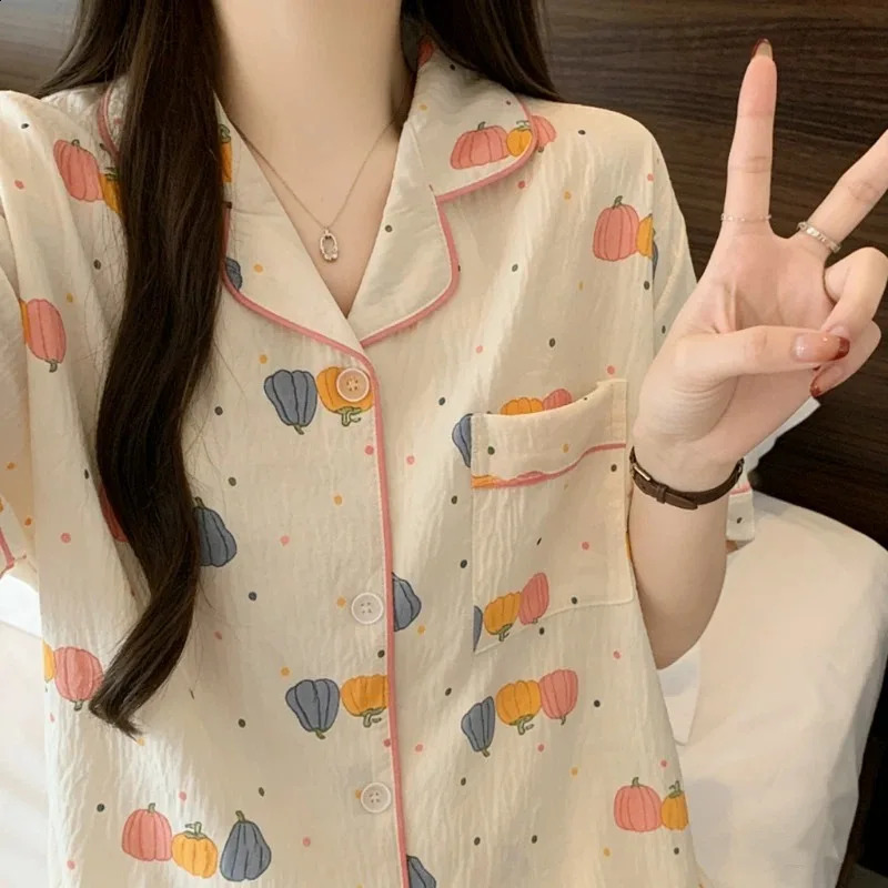 Harajuku Style Kawaii Sleepwear Loungewear 2 PC Set Cartoon Bear Print Cute Casual Womens Pajamas Summer Short Sleeve Homewear 260625 - view 7