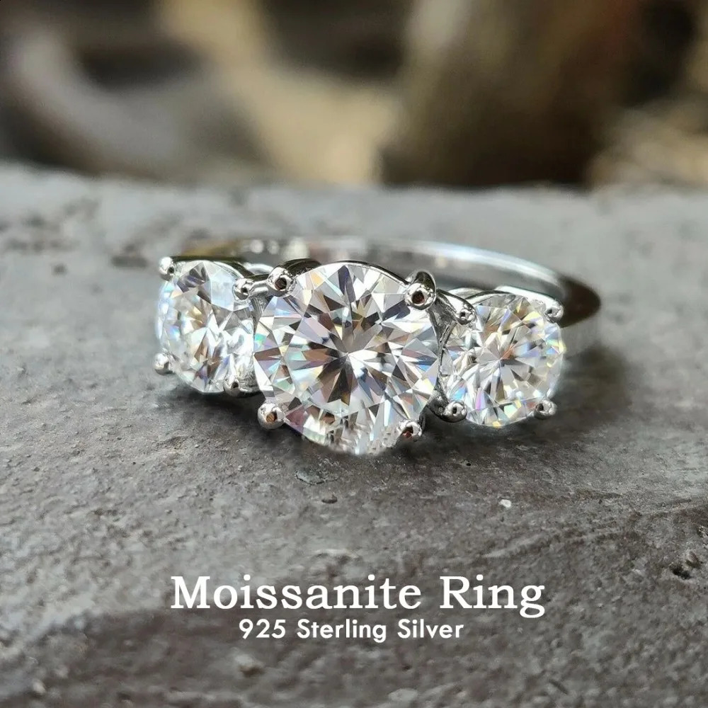 2/4CT Certified Rings 925 Sterling Silver Three Lab Diamond Engagement Wedding Band For Women 18K Plated Fine Jewelry260624 - view 1