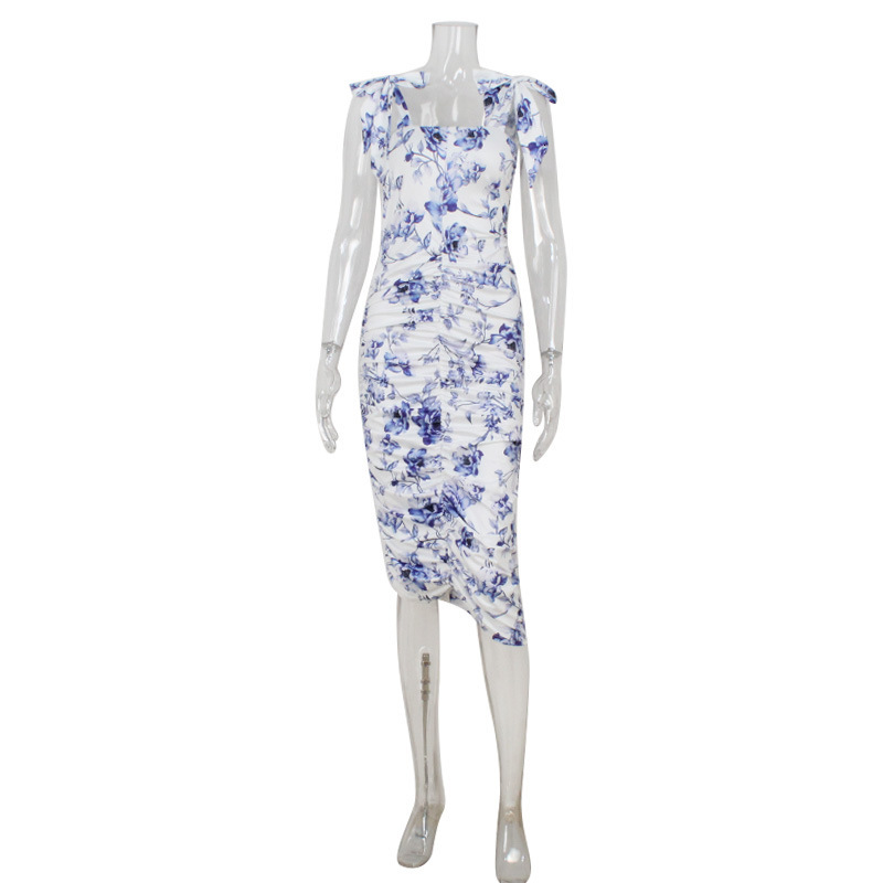 Womens Short Sleeve Mini Dress Womens Retro Printed Waist Cinch Slim Fit Summer Trend Casual Gown For Women Daily Beach Shopping Vacation Outfits - view 7