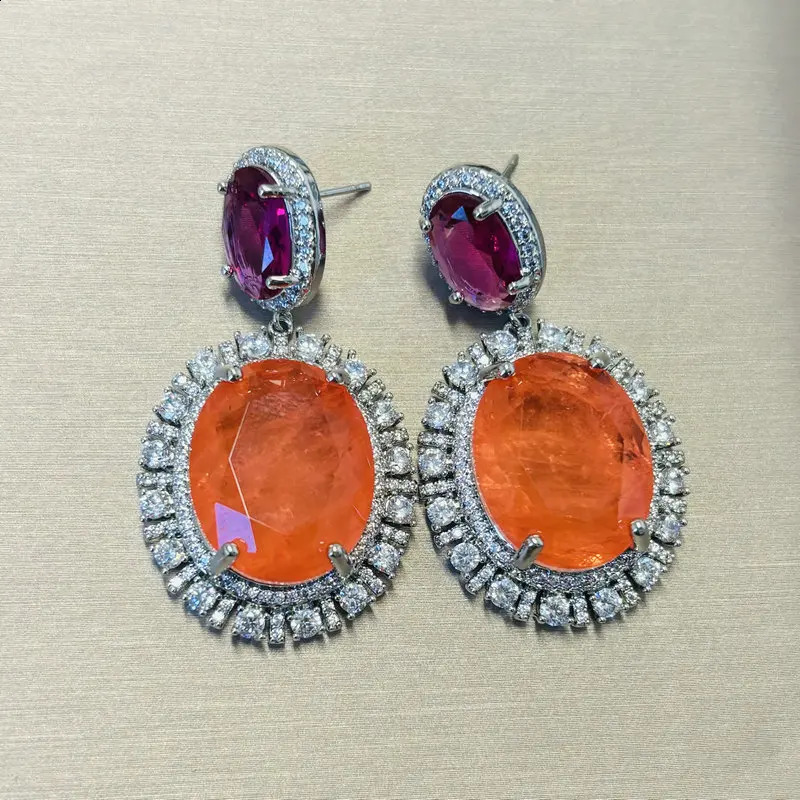 Bilincolor Fashion Cubic Zirconia Orange Oval Drop Earring for Women 260625 - view 1