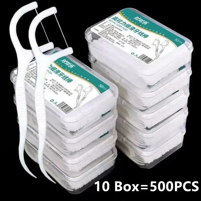 50100150250500pcs Portable Disposable Dental Floss Plastic Toothpick Hightension Stick Box Oral Care 260626 - view 1