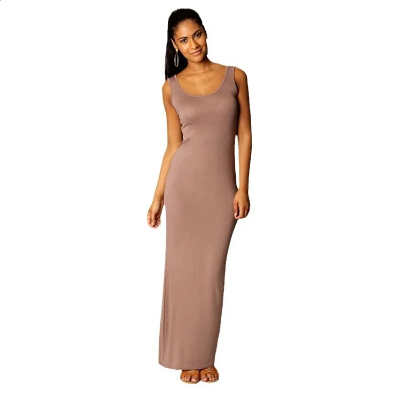 Womens Maxi Dress Sleeveless Bodycon Long Dress Elegant Casual Homewear Spring Summer Cool Solid-Color Dress 260626 - view 5