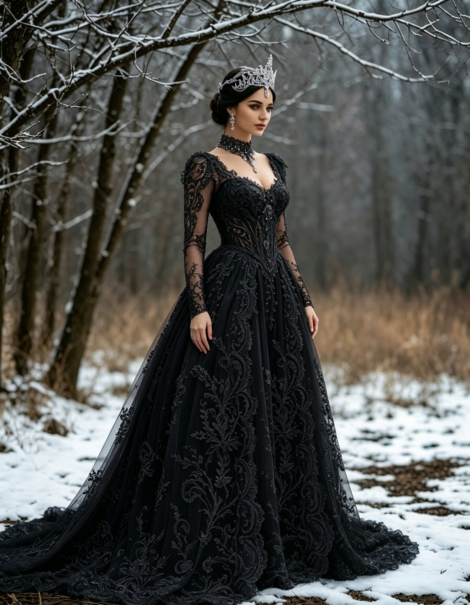 Fairytale Lace Medieval Wedding Dresses Long Sleeves Forset Princess Bridal Gown Lavender Olive Green Tulle A-Line Long Vintage Victorian Bride Dress - view 5