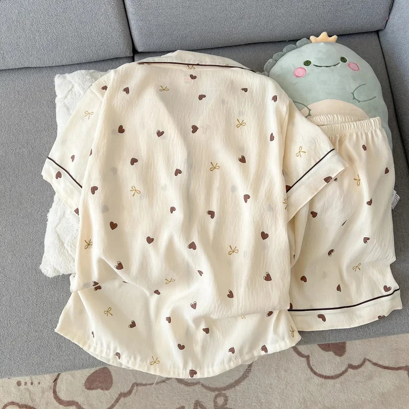 Shortsleeved shirt and shorts pajamas suitable for summer can be worn outside as casual home attire twopiece set 260625 - view 3