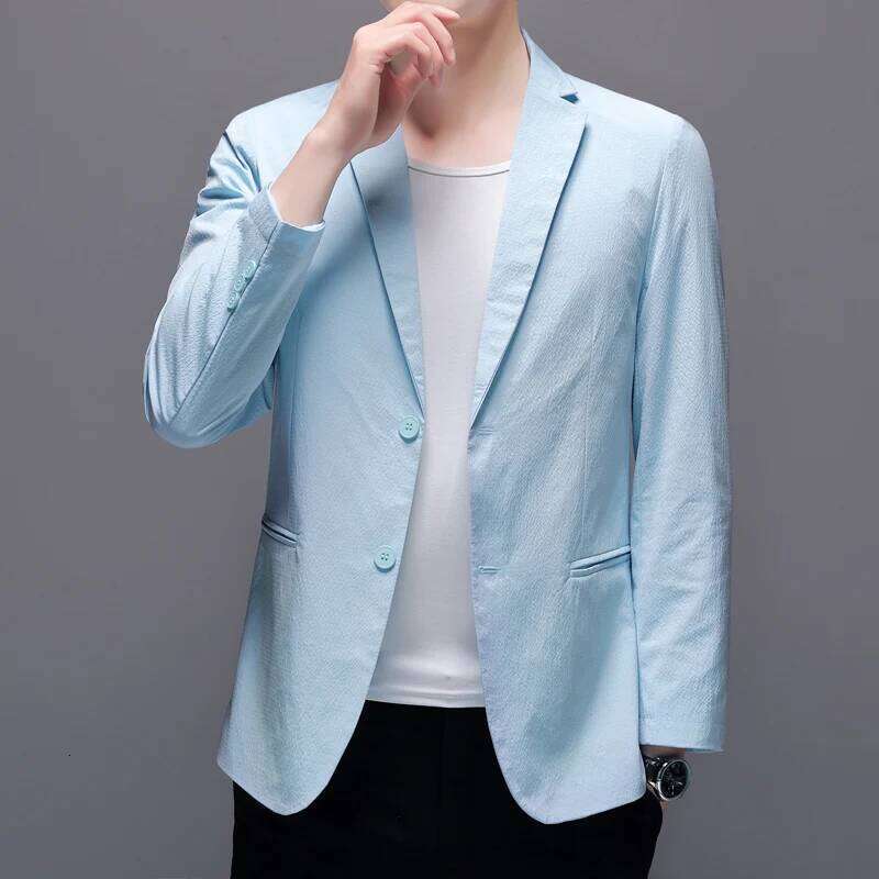 Summer Men's Thin Casual Blazer Solid Color Sunscreen Lightweight Single Suit Jacket for Daily Wear 26L0626