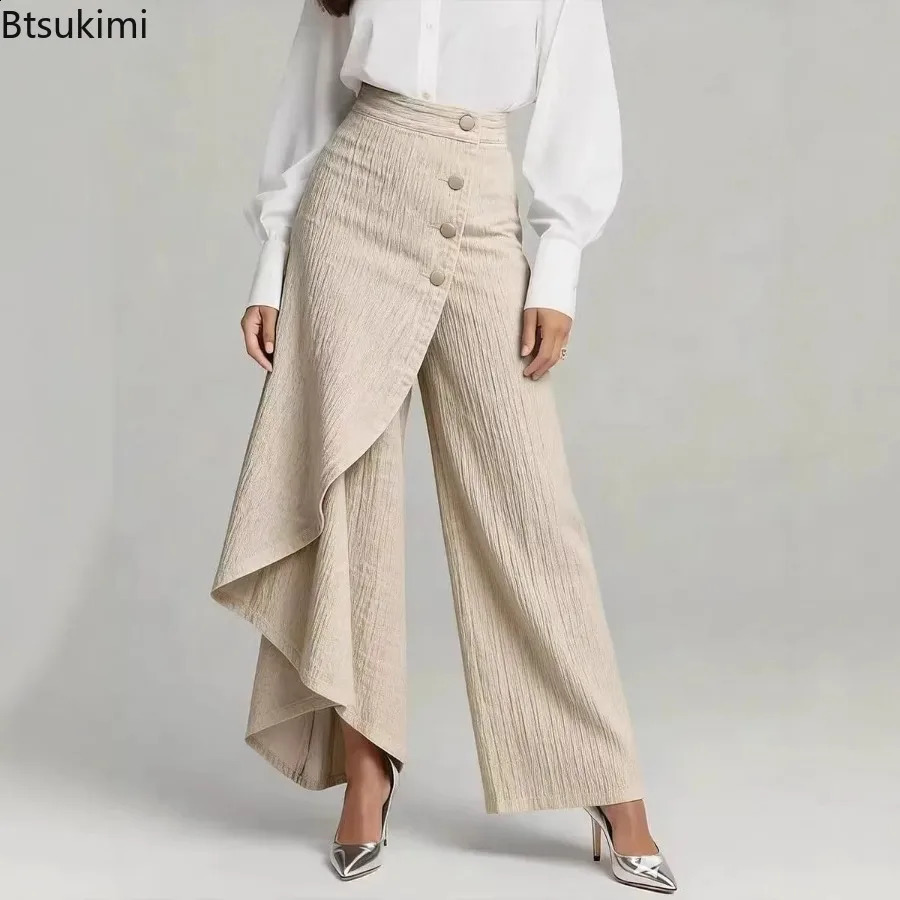 2026 Womens Casual Wide Leg Pants Spring Fashion Breasted n Ladies Slim Trousers Vintage Denim Women 260625 - view 5