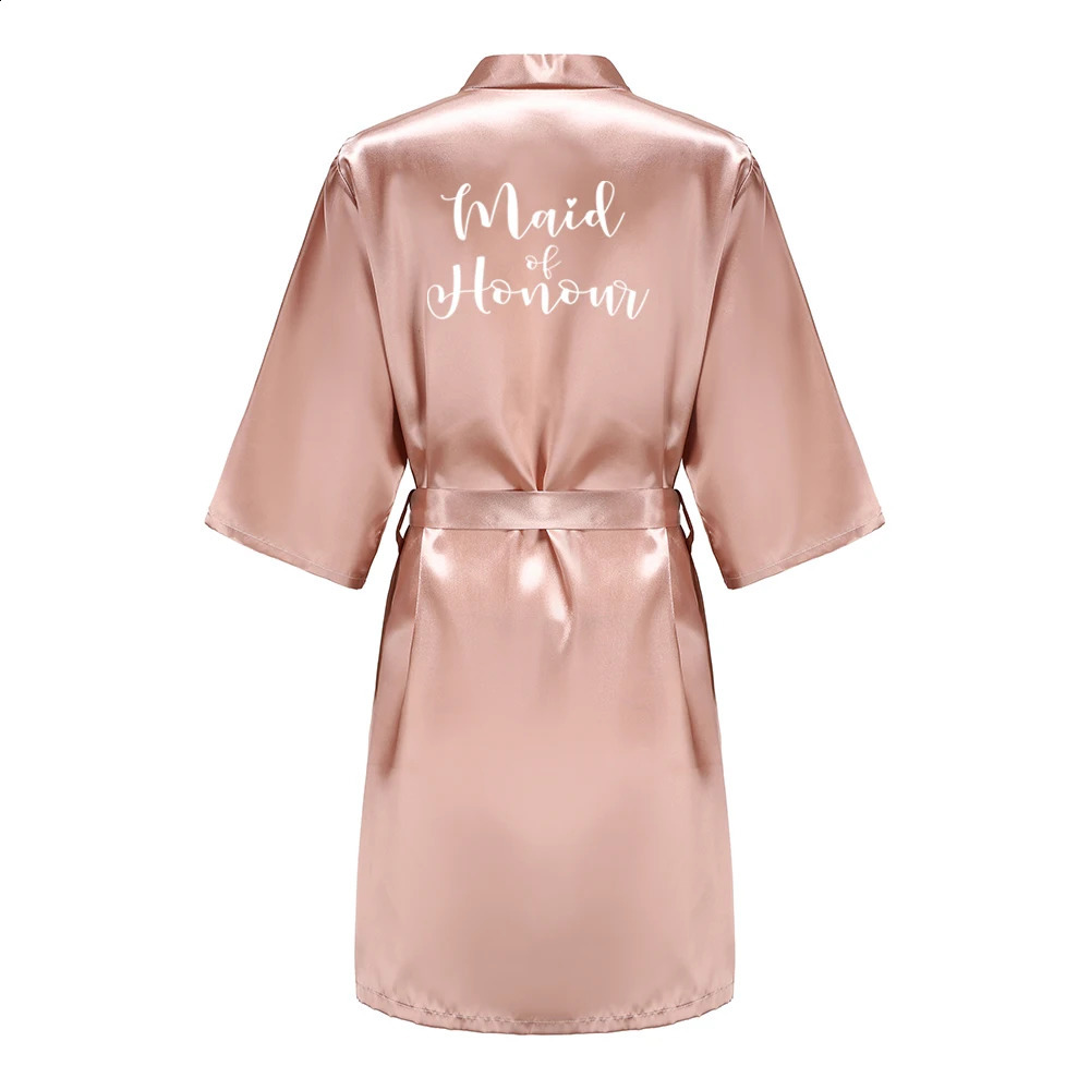 Womens Satin Kimono Robes With White Letter Bride Bridesmaid Short Getting Ready Wedding Dressing Gown 260625 - view 5