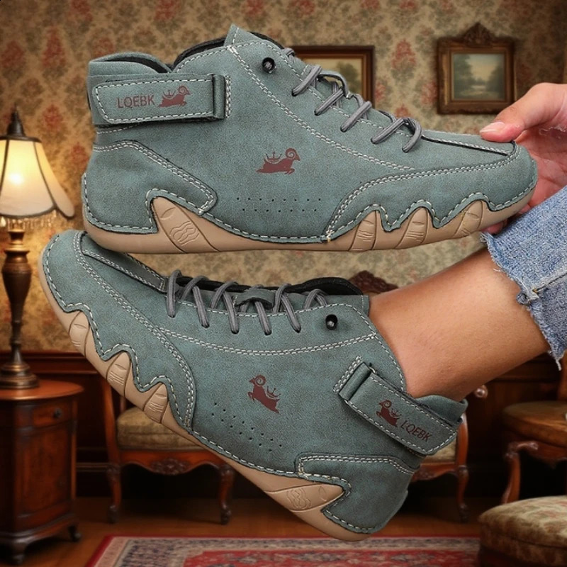 Womens Casual Leather High Top Ankle Shoes Unique Stitching Lace Up Walking Anti Slip y Retro Boots 260616 - view 4