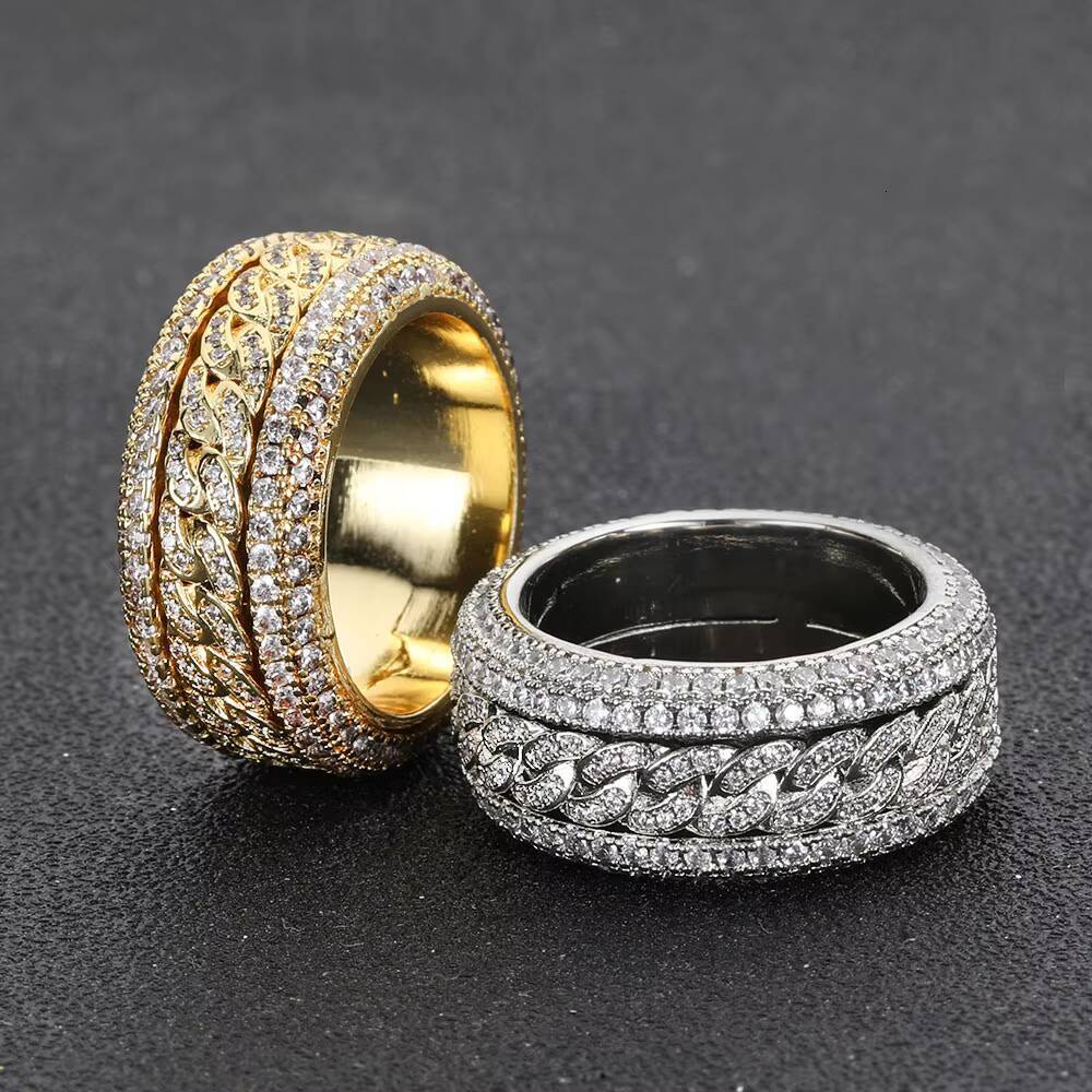 NUOYA Iced Out Bling Moissanite Spinner Cuban Ring Hip Hop Gold Plated Diamond Ring Women - view 5