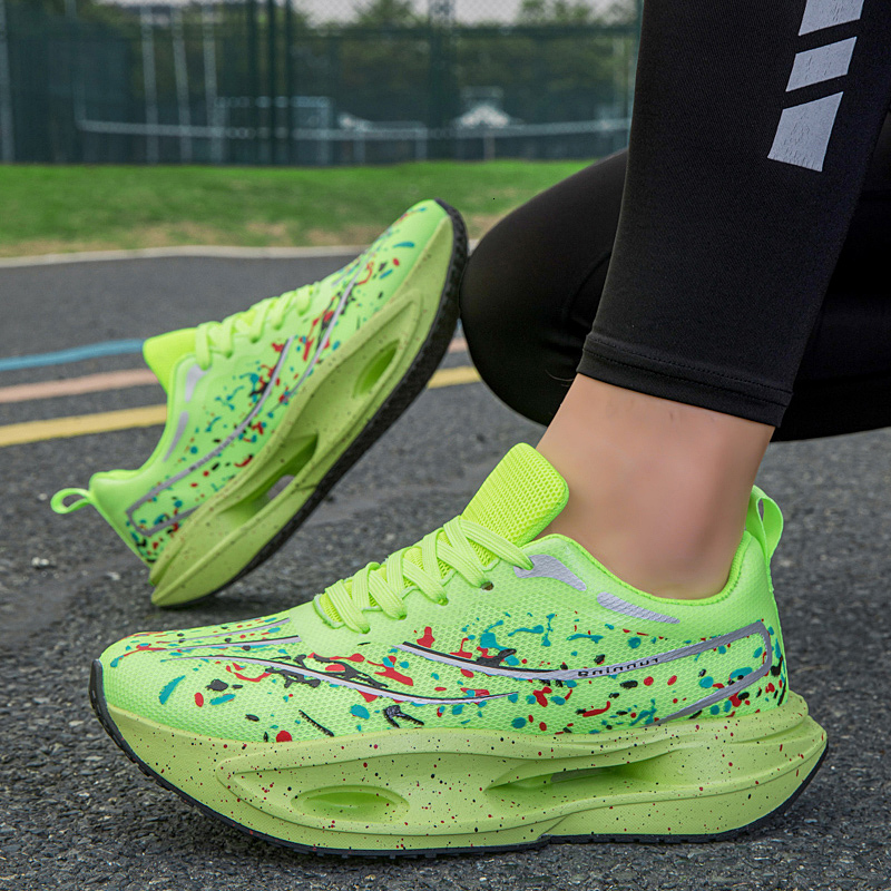 Colorful Ink Splash Mesh Road Running Sneakers For Men Women High Rebound Hollow Midsole Non Slip Rubber Outsole Lightweight Jogging Footwear - view 8