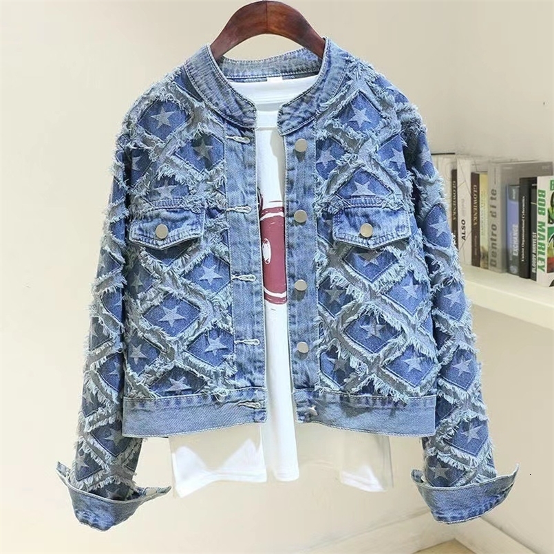 French heavy industry five-pointed star denim jacket womens spring and autumn n sense niche personality fashion jacket top 260618CJ