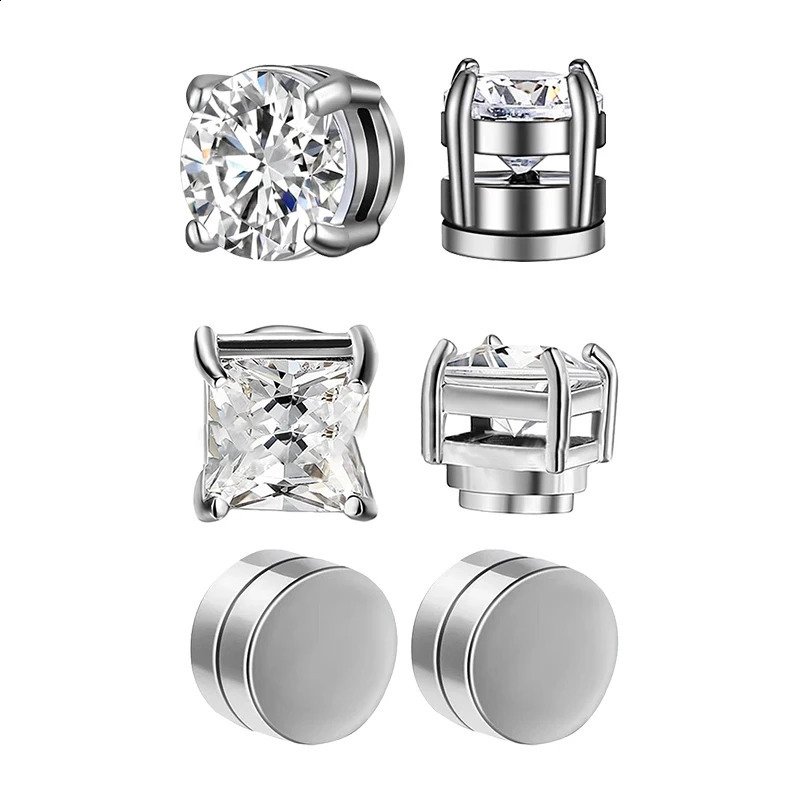 1Pc Crystal Magnetic Ear Stud Clip Earrings for Men and Women Punk Round Zircon Magnet Non Piercing Jewelry 260623 - view 3