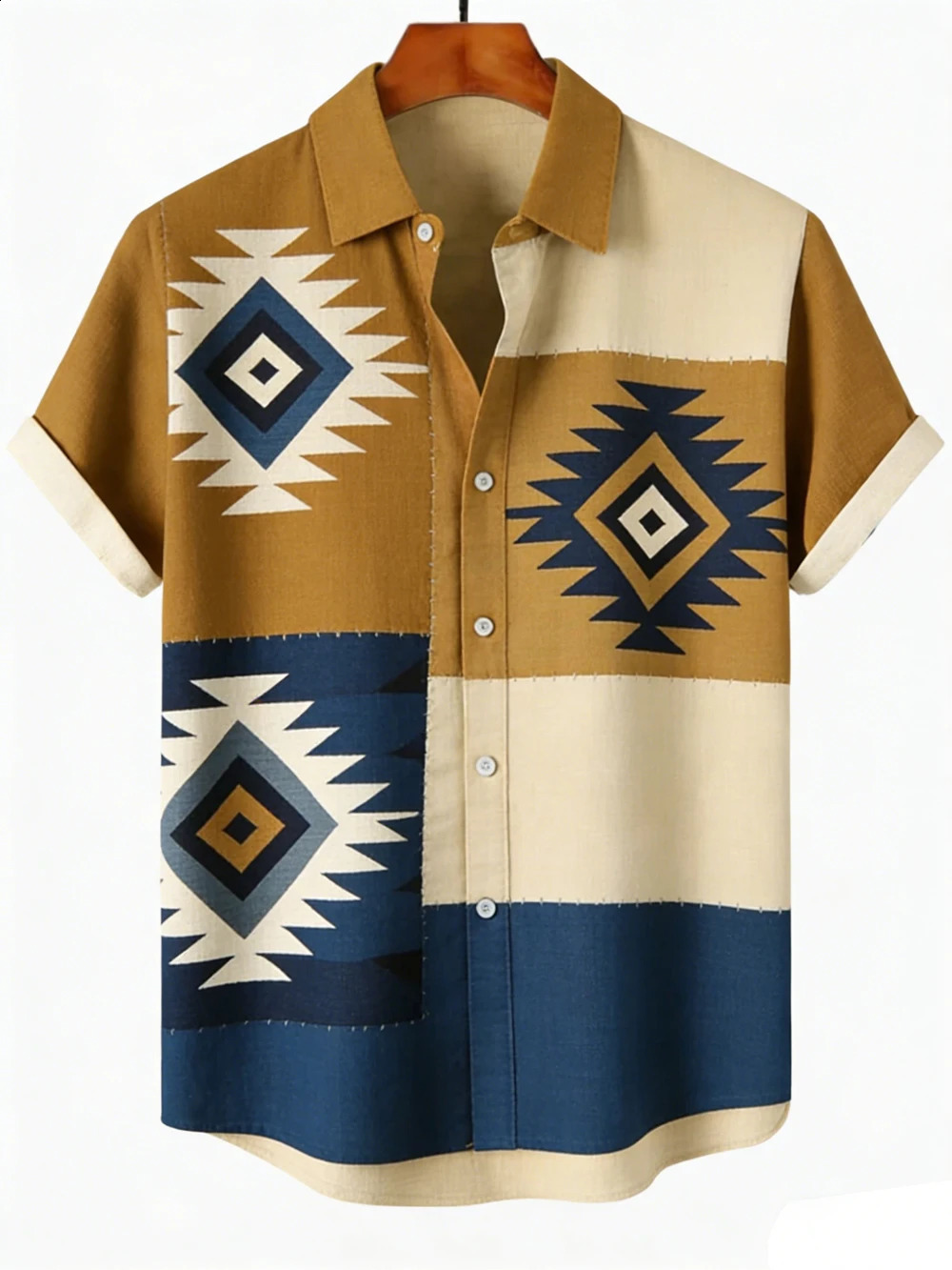 2026 Mens Summer Retro Linen Short Sleeve Lapel Shirt Indian Pattern 3D Print Hawaiian Outdoor Casual Clothes Tops 260626 - view 4
