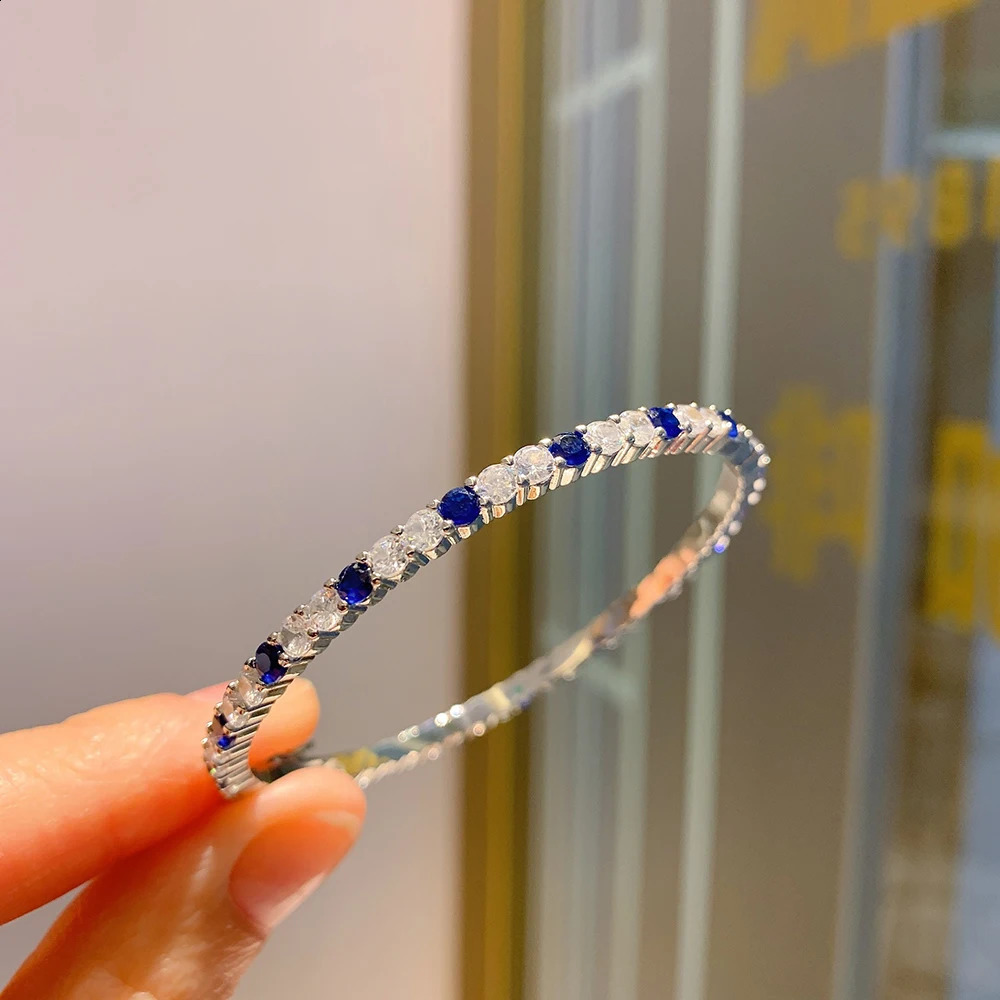 Trend Wedding Bangles for Women y Aquamarine Sapphire High Carbon Diamond Bracelets Fine Jewelry Accessories 16-17cm 260626 - view 6