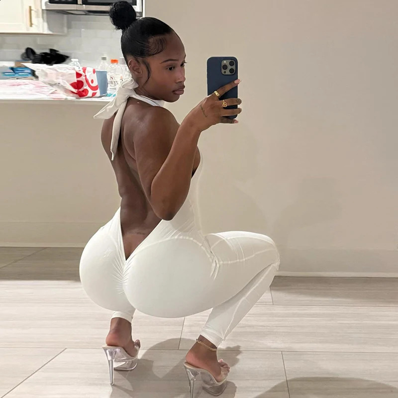 Sexy Skinny Jumpsuits Women Lift Buttocks Jumpsuit Solid Color Bandage Backless Halter Slim Yoga Fashion Overalls Streetwear 260626 - view 6