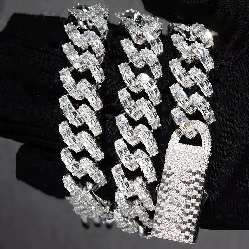Cuban Link Chain Pass Diamond Tester Hip Hop Custom Clasp 925 Silver Iced Out Baguette Moissanite Cuban Chain Link Necklace - view 6