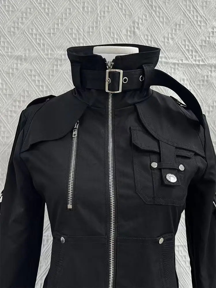 Gothic Black Slim Double Zipper Hoodie Womens Y2K American Retro Fashion Slim Oversized Cuffs Casual Motorcycle Jacket 260626 - view 3
