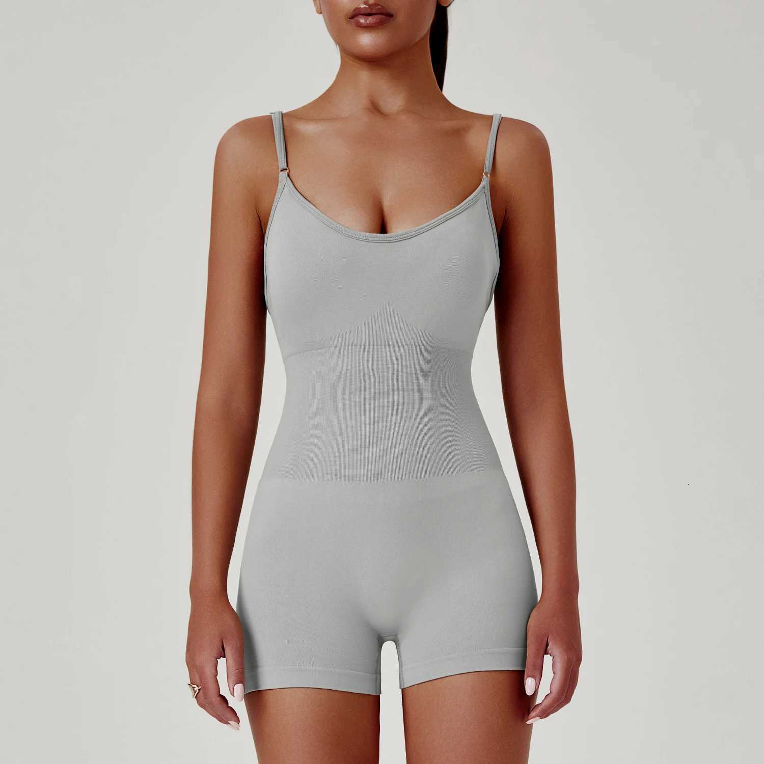 One Solid Color Cross Piece Yoga Shorts - Comfortable Cropped Yoga Jumpsuit for Women M260626 - view 5